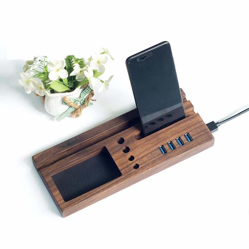 Multi-Functional Black Walnut Wood Usb Hub - WoodOrganize